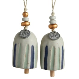 Pair of ceramic hanging bells with beaded cords