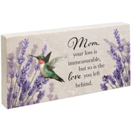 Sympathy plaque with lavender flowers and a hummingbird