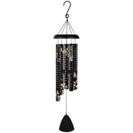 Black hanging wind chime with butterfly and floral print tubes