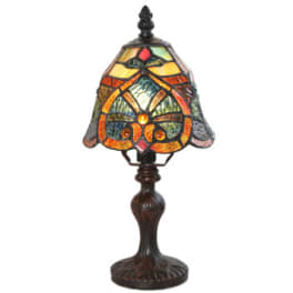 Stained-glass table lamp with a dark carved base