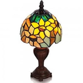 Stained glass table lamp with a floral-patterned shade