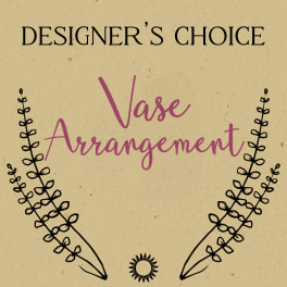 Designer’s choice vase arrangement graphic with decorative botanical line art