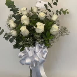 Dozen white roses