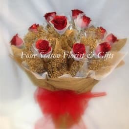 Hong Kong Style Roses - Red Roses Wrapped in Gold