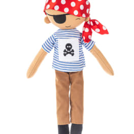 Pirate-themed plush doll with a red polka-dot bandana and striped shirt