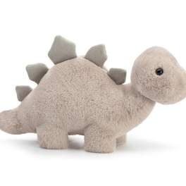 Plush dinosaur toy in beige with gray back spikes