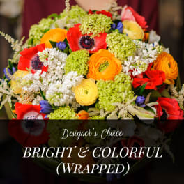 Bright mixed bouquet with red, orange, yellow, and white flowers