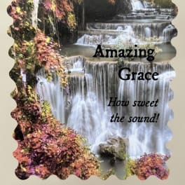 Quilted throw with a waterfall scene and the words Amazing Grace