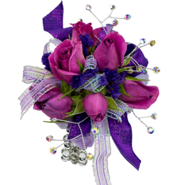 Purple rose bouquet with ribbon and crystal sprays