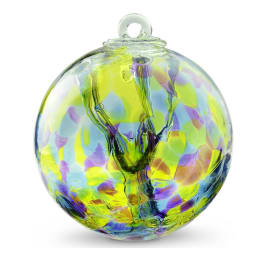 Colorful glass orb ornament with a hanging loop
