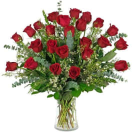 Vased red roses, three dozen, OR MIXED COLOR ROSES