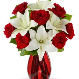 Classic Red Rose & White Lily Bouquet