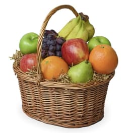 Wicker basket filled with assorted fruit