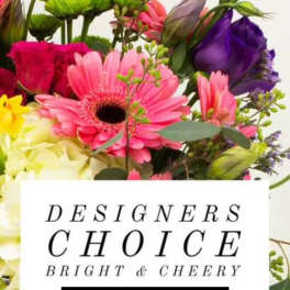 Bright mixed bouquet with pink, purple, and yellow flowers