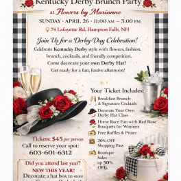 Kentucky Derby brunch party flyer with red roses and derby hats