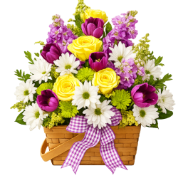 Springtime Wishes basket with yellow roses