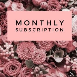 Pink floral background with a monthly subscription label