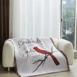 Blanket with a red cardinal and the words "Cardinals appear when angels are near"