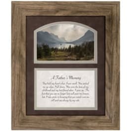 Framed memorial print with a landscape scene and poem text