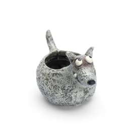 Small gray animal-shaped planter with a round opening