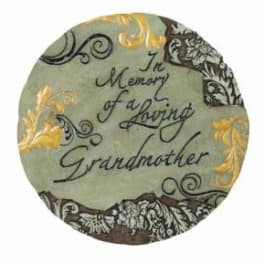 Round memorial plaque with the words "In Memory of a Loving Grandmother"