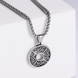 Silver pendant necklace with a circular Celtic knot design
