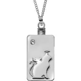 Silver cat pendant necklace with a small gemstone accent