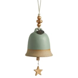 Hanging ceramic bell ornament with a star charm