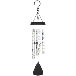 Hanging wind chime with butterfly and floral print tubes