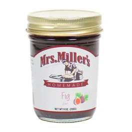 Jar of Mrs. Miller's fig jam with a gold lid