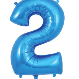 Blue number 2 foil balloon on a white background