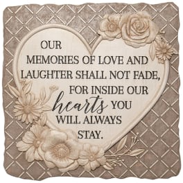Decorative memorial plaque with a heart and floral accents