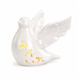 White ceramic dove figurine with gold cutout accents