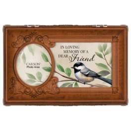 Wooden memorial photo frame with a bird and leaf design