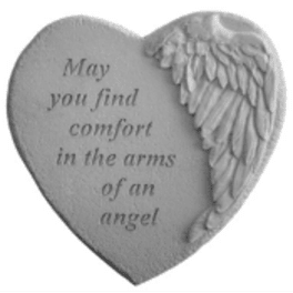 Heart-shaped angel plaque with a comfort quote