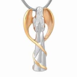 Angel pendant necklace with silver and gold tones