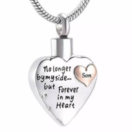 Heart-shaped silver memorial pendant on a chain