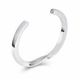 Silver open cuff bracelet on a white background