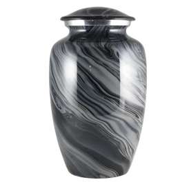 Black and gray marbled urn with a domed lid