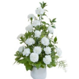 White floral arrangement in a white vase
