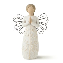 Decorative angel figurine with folded hands and wire wings