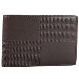 Brown textured leather wallet with a patchwork pattern