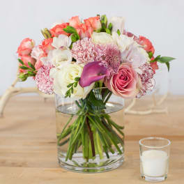 Coral and Pink Mixed Blooms Arrangement