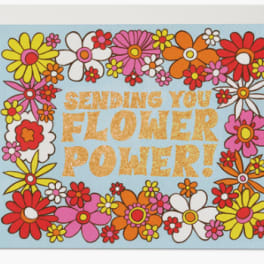 Greeting card with colorful daisies and the words "Sending You Flower Power!"