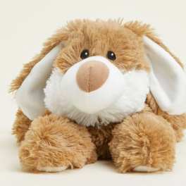 Plush brown-and-white dog toy with floppy ears