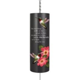 Hanging black wind chime with floral and hummingbird decoration