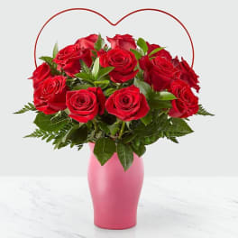 Cupid's Heart™ Red Rose Bouquet (will be in pink vase with heart pick as the wire heart is sold out)