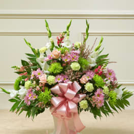Heartfelt Tribute Pastel Floor Basket Arrangement