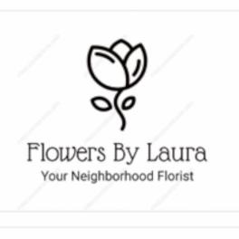 Floral shop logo with a simple tulip icon and text reading Flowers By Laura