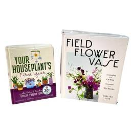 Two gardening books with plant and flower covers on a white background